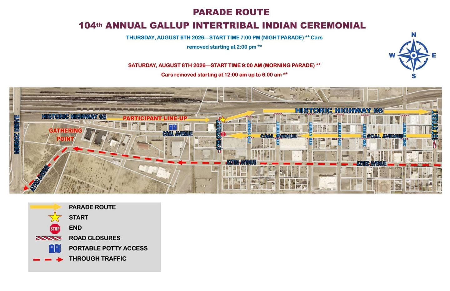 Map of the 104th Gallup Inter-Tribal Indian Ceremonial parade route and road closures